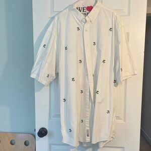 Ralph Lauren Men's White Button-Down Shirt with Green Palm Tree Embroidery
